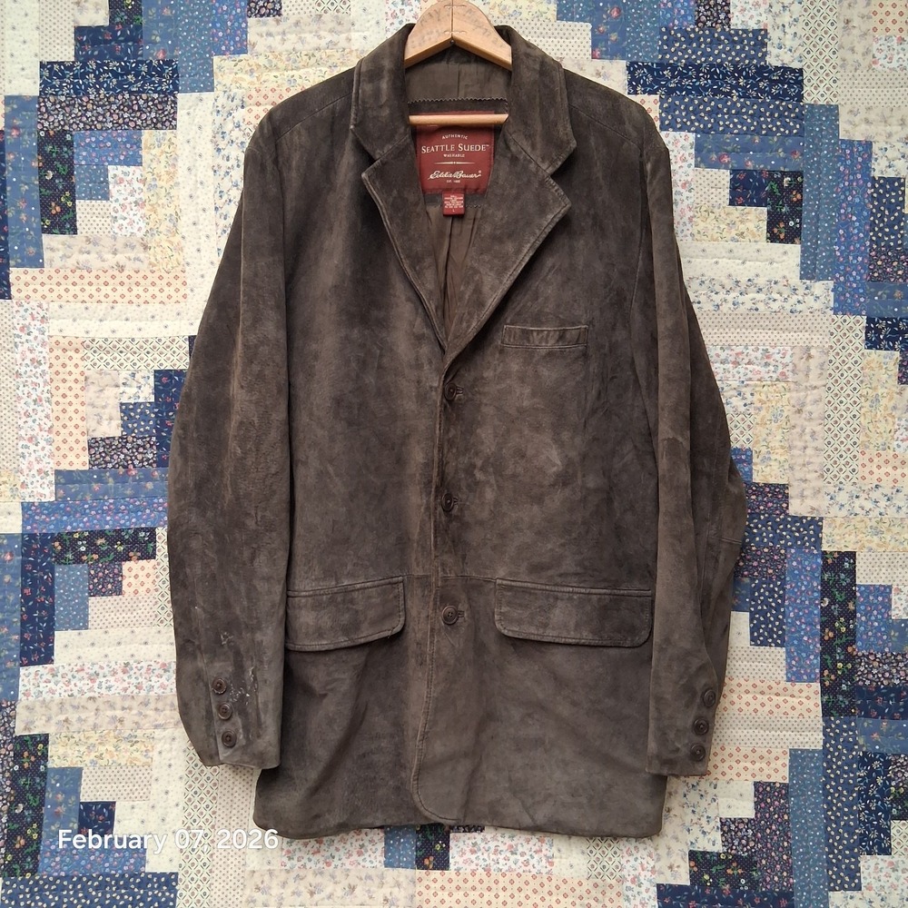 Eddie Bauer‎ Seattle Suede Blazer Jacket Size Large Lined Brown